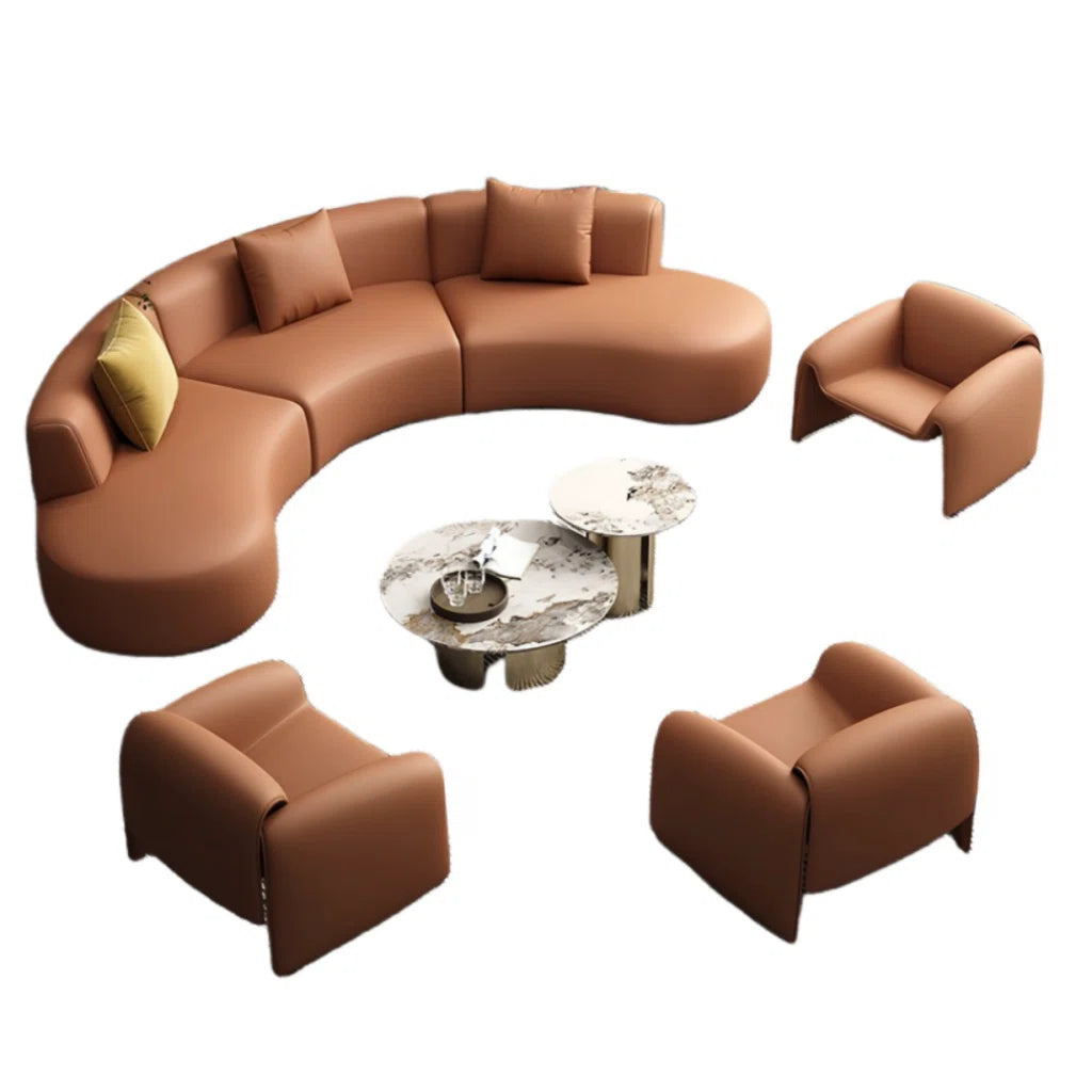 7 Seater Sofa Set: Modern Curved 6-Piece Faux Leather Living Room