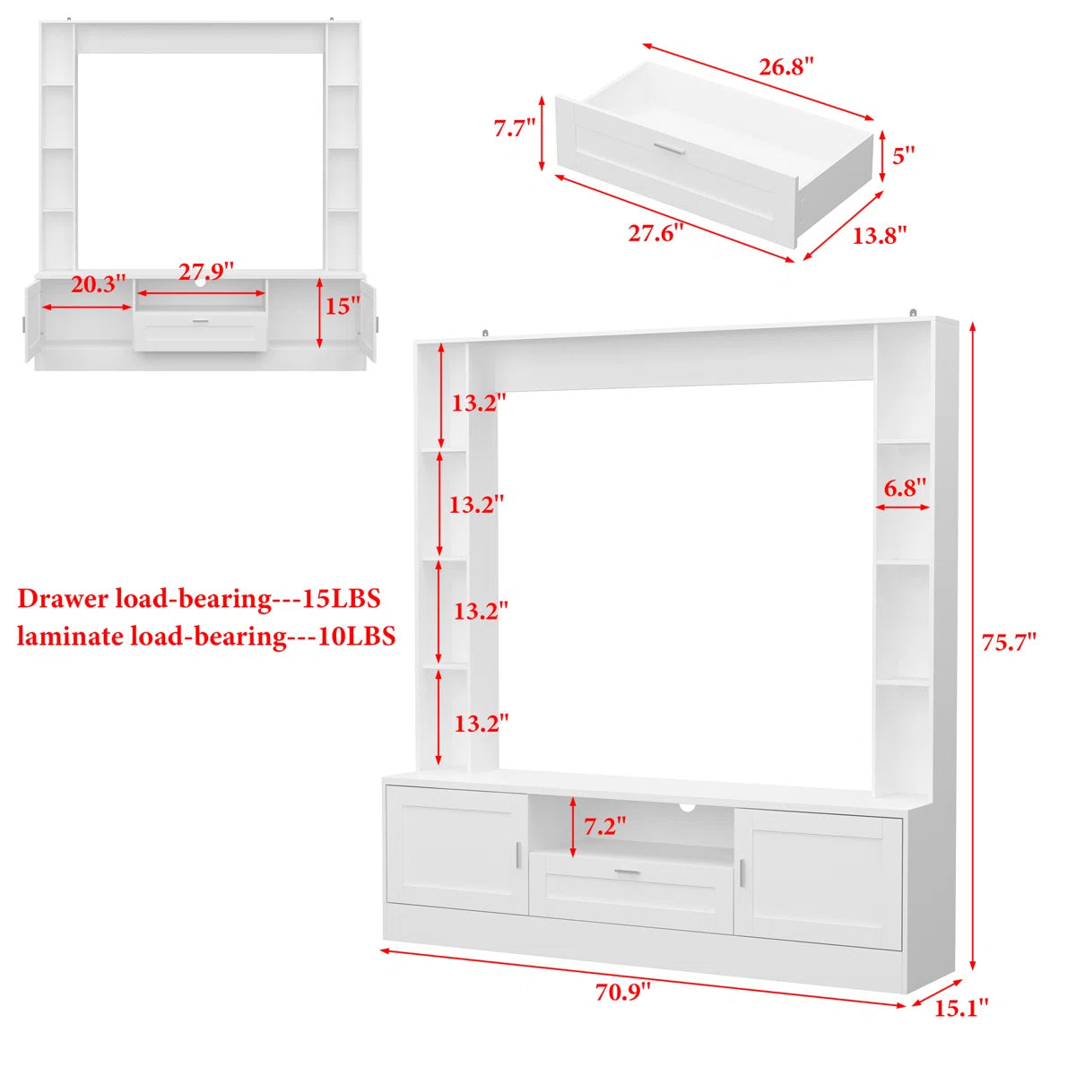 TV Panel: Stylish TV cabinet with multi-shelf layout and functional storage drawer