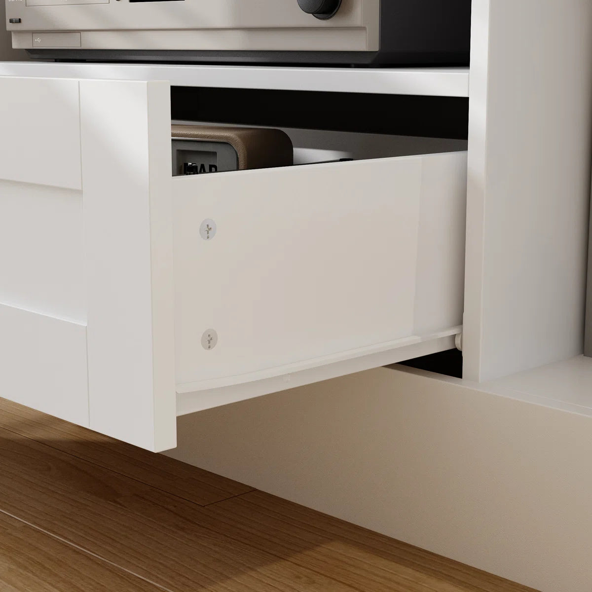 TV Panel: Stylish TV cabinet with multi-shelf layout and functional storage drawer