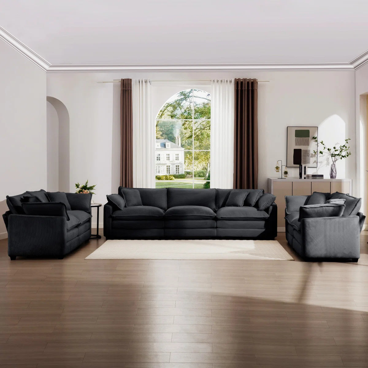 7 Seater Sofa Set: 2-Piece Modern Fabric Living Room Sofa Set
