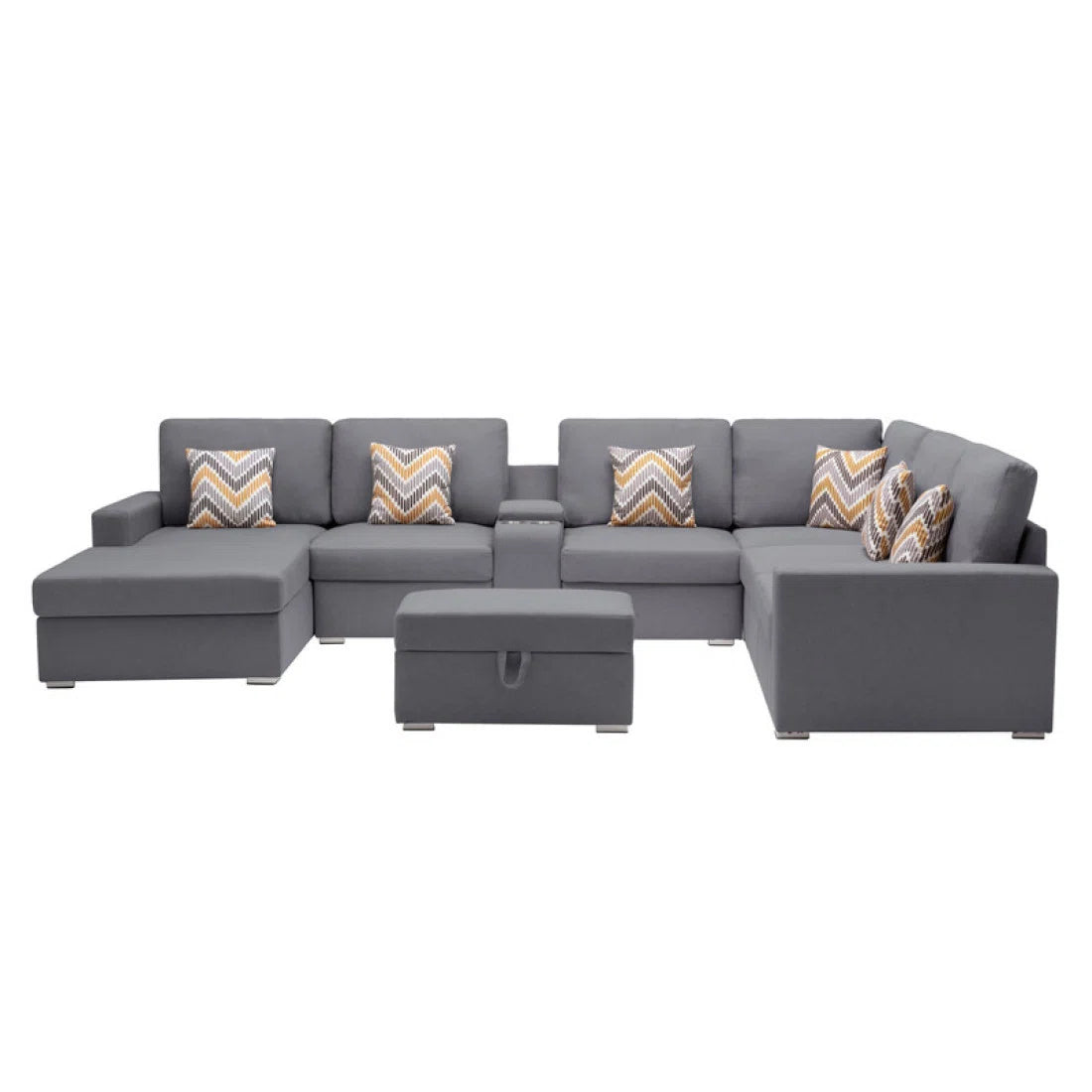 7 Seater Sofa Set: Modern 135" Linen Fabric 8-Piece Sectional with Sofa Set