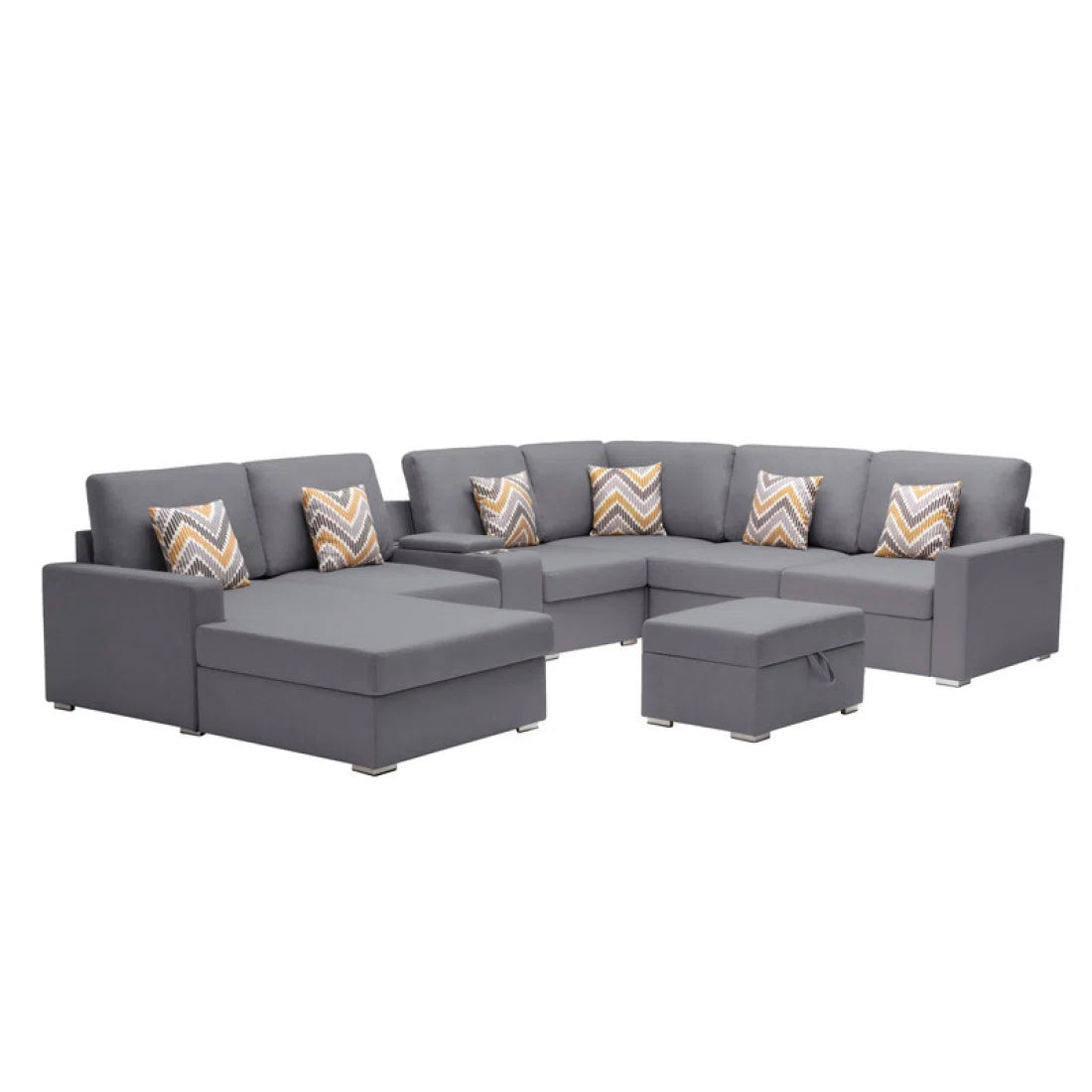 7 Seater Sofa Set: Modern 135" Linen Fabric 8-Piece Sectional with Sofa Set