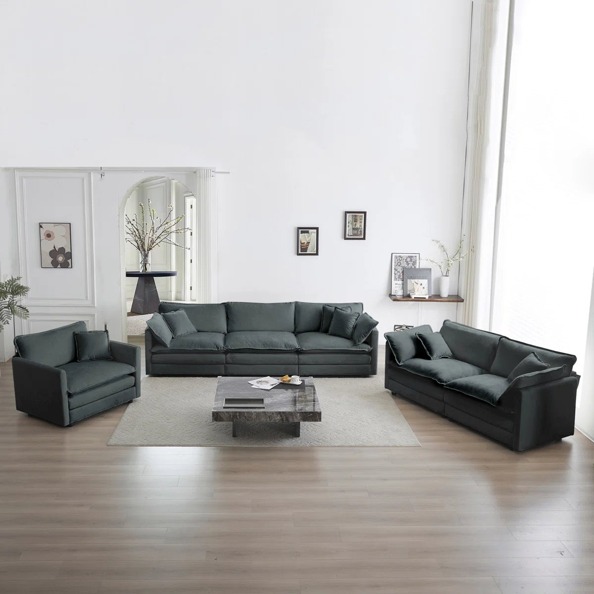 7 Seater Sofa Set: 3-Piece Modern Deep Seat Sectional Sofa Set