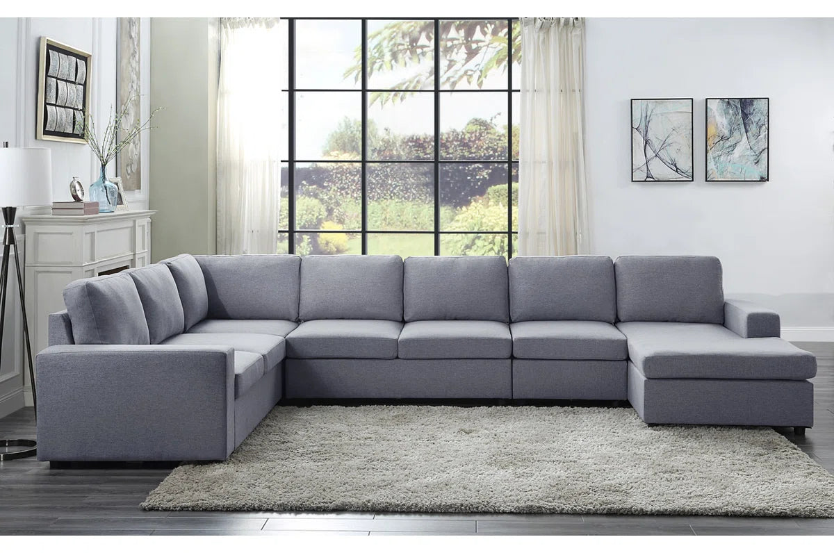7 Seater Sofa Set: 147" Reversible Modular Sectional Sofa Chaise in Linen Fabric