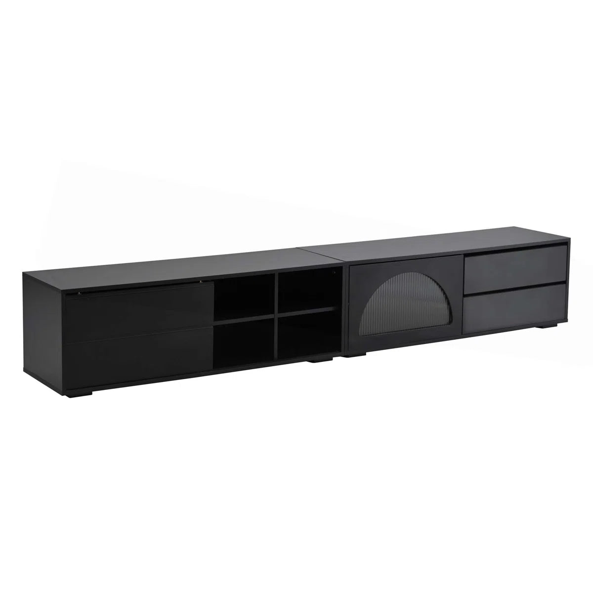 tv panel: Stylish Modern tv panel with Fluted Glass, Sliding Door, and LED Lights
