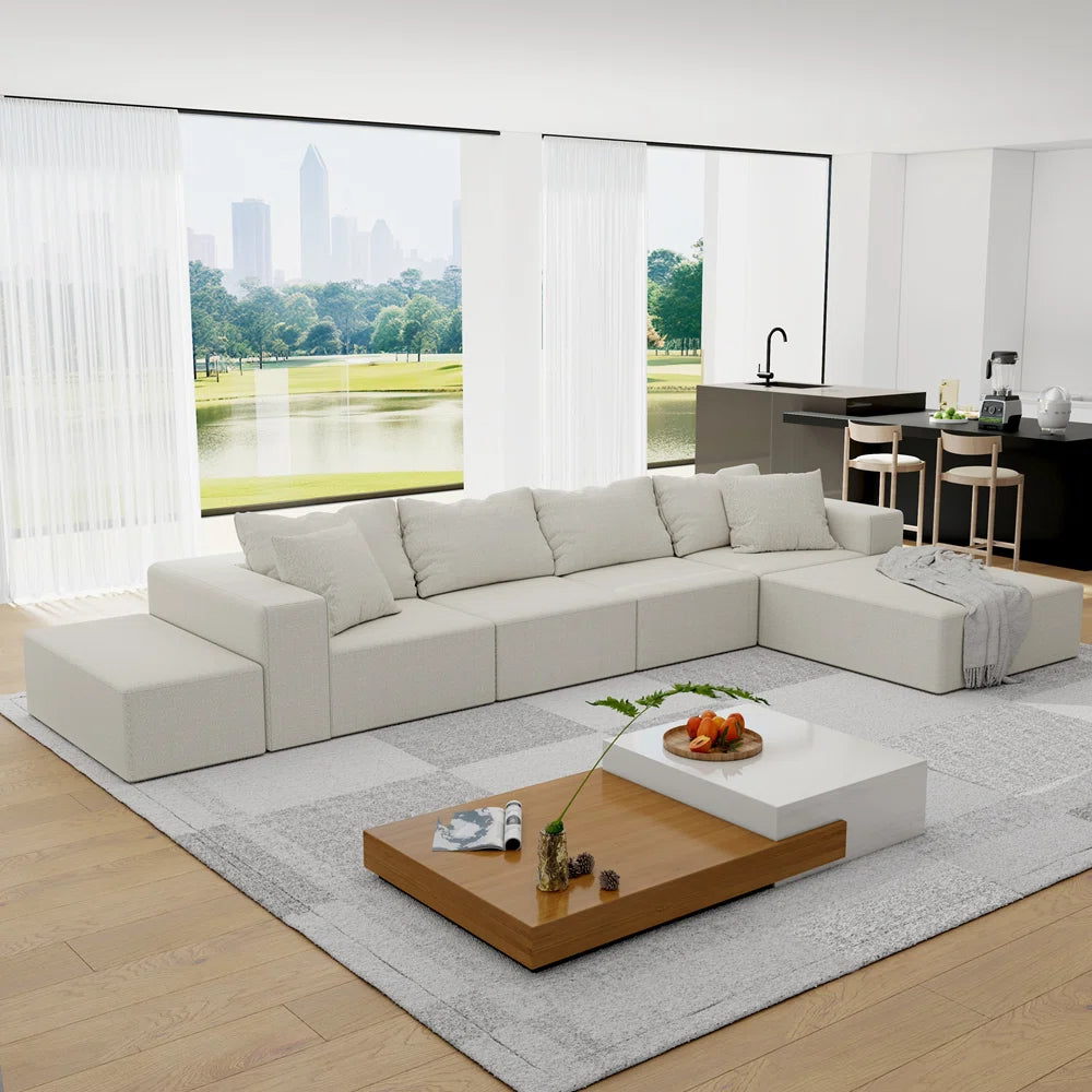 7 Seater Sofa Set: 132" Modular L-Shaped Sectional with Pillows
