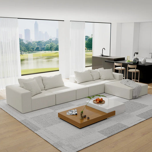 7 Seater Sofa Set: 132" Modular L-Shaped Sectional with Pillows