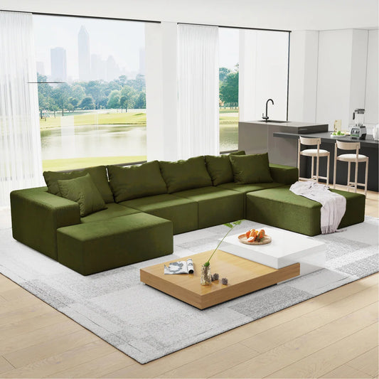 7 Seater Sofa Set: L-Shaped Upholstered Sectional with 6 Pillows for Living Room & Bedroom