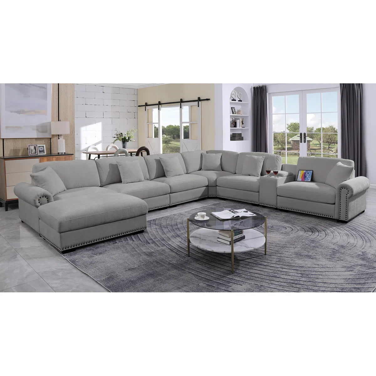 7 Seater Sofa Set: Modular Sectional with Chaise, Ottoman Sofa Set