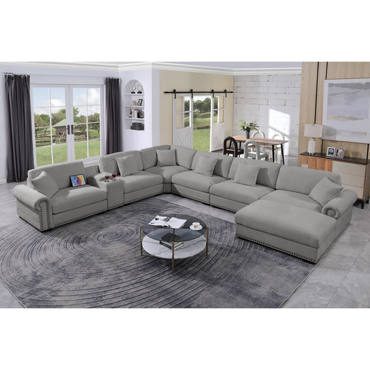7 Seater Sofa Set: Modular Sectional with Chaise, Ottoman Sofa Set