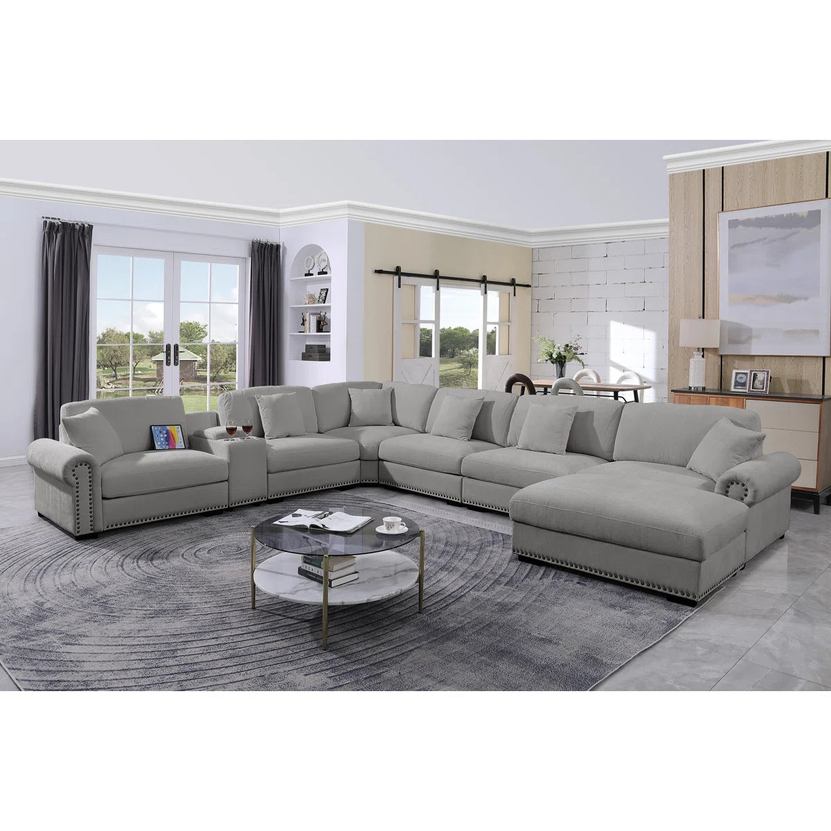 7 Seater Sofa Set: Modular Sectional with Chaise, Ottoman Sofa Set