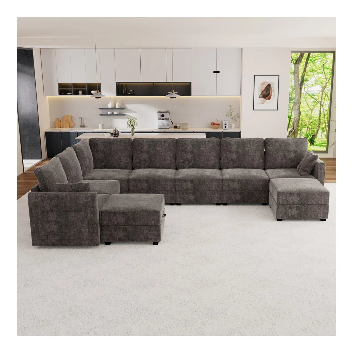 7 Seater Sofa Set: Modular Convertible Sectional Couch with Storage & Ottomans