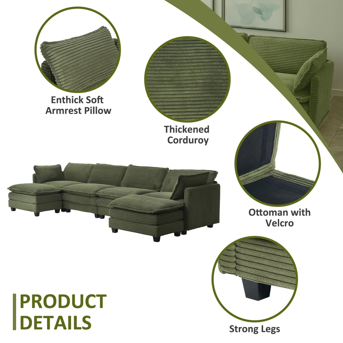 7 Seater Sofa Set: Oversized Modular U-Shaped Sectional fabric Couch