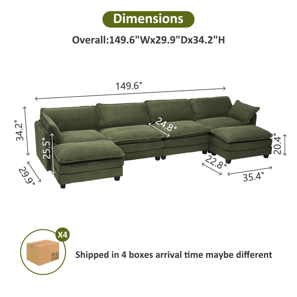 7 Seater Sofa Set: Oversized Modular U-Shaped Sectional fabric Couch