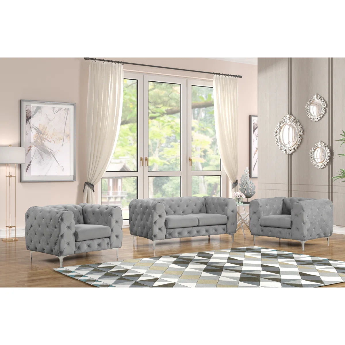 7 Seater Sofa Set: 3-Piece Stylish Velvet Living Room Furniture