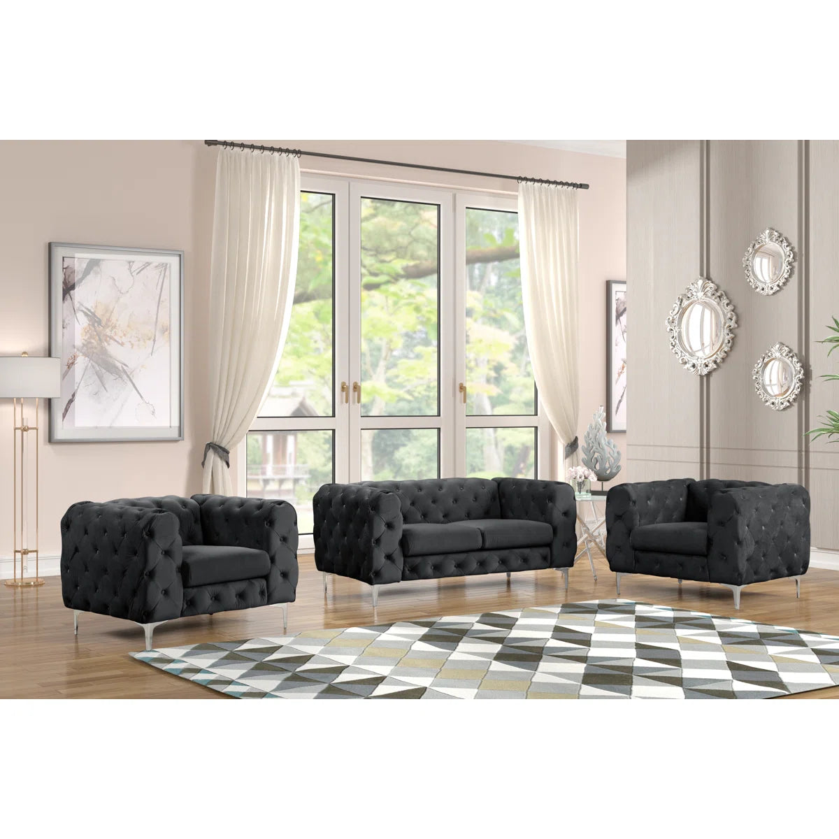 7 Seater Sofa Set: 3-Piece Stylish Velvet Living Room Furniture