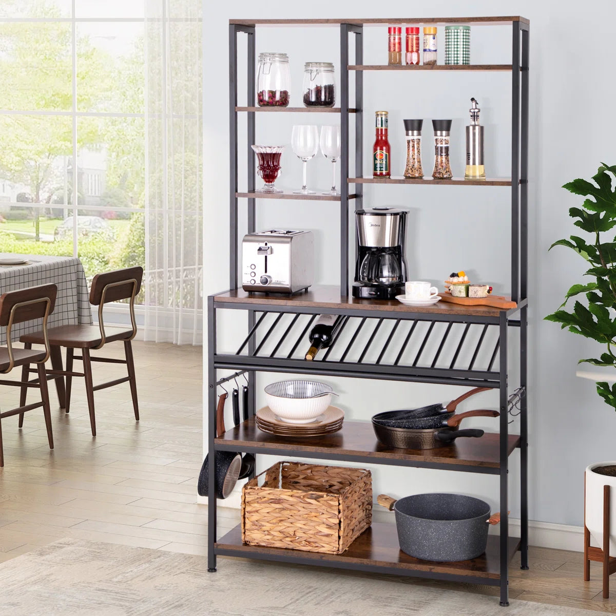 Kitchen Racks: 35.4'' Standard Baker's rack made of stainless steel that is compatible with microwaves
