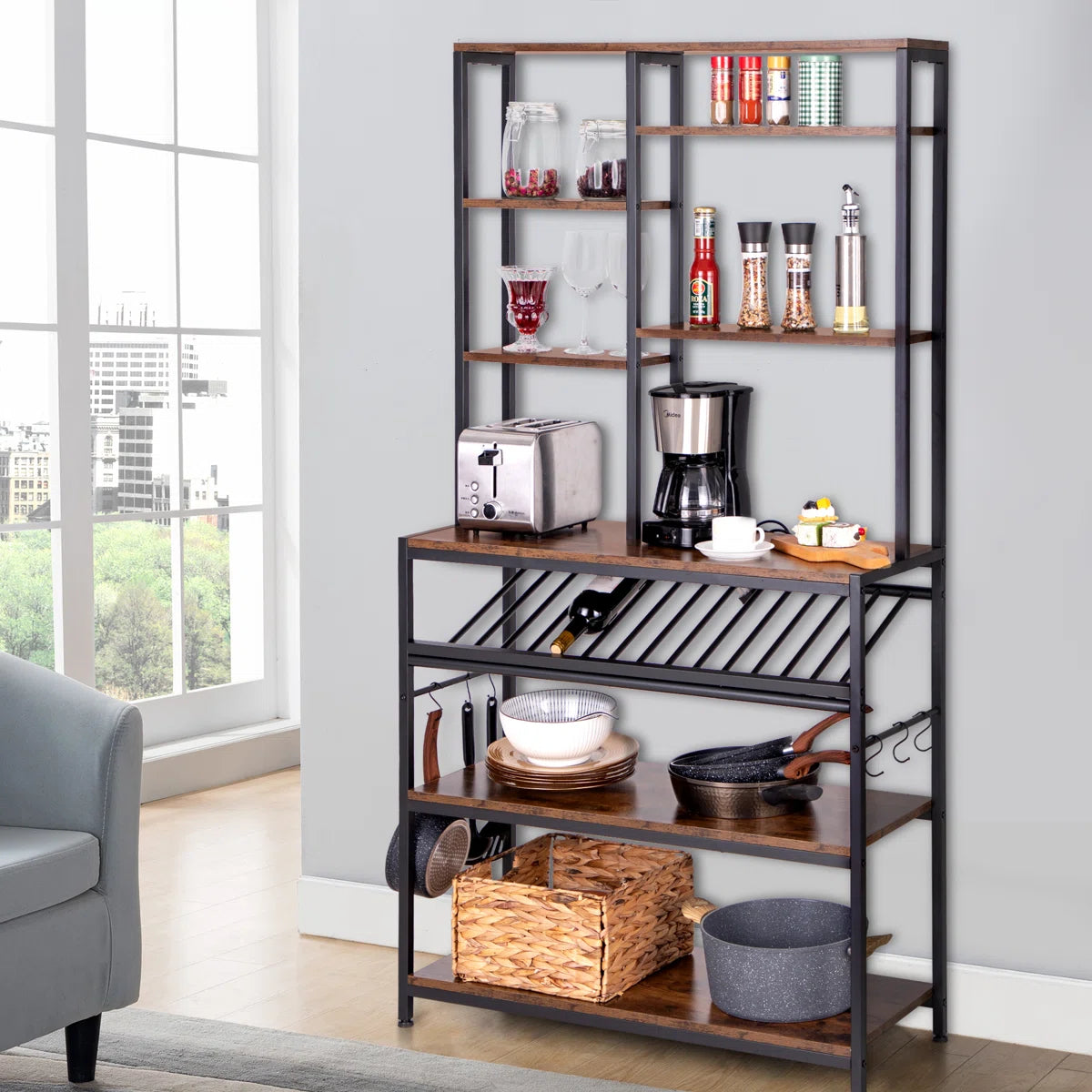 Kitchen Racks: 35.4'' Standard Baker's rack made of stainless steel that is compatible with microwaves