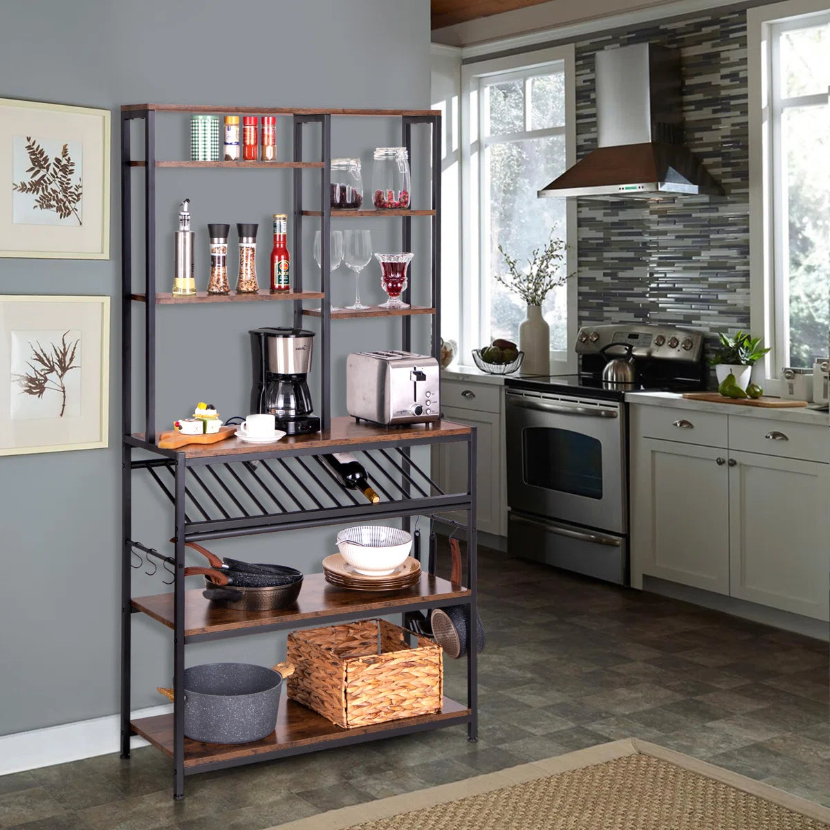 Kitchen Racks: 35.4'' Standard Baker's rack made of stainless steel that is compatible with microwaves