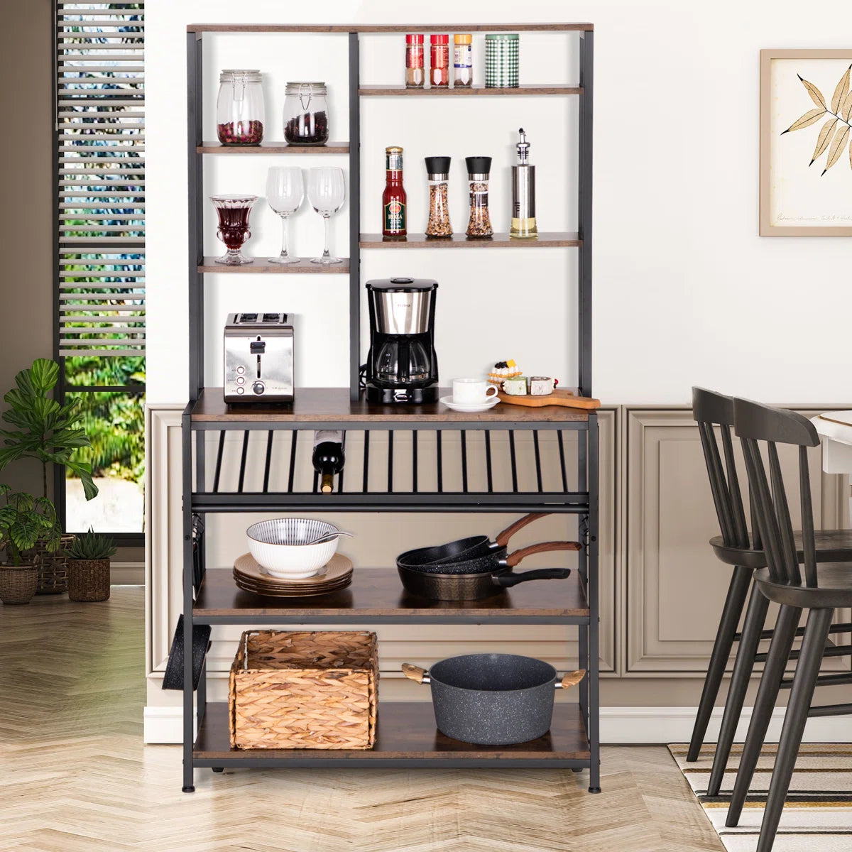 Kitchen Racks: 35.4'' Standard Baker's rack made of stainless steel that is compatible with microwaves