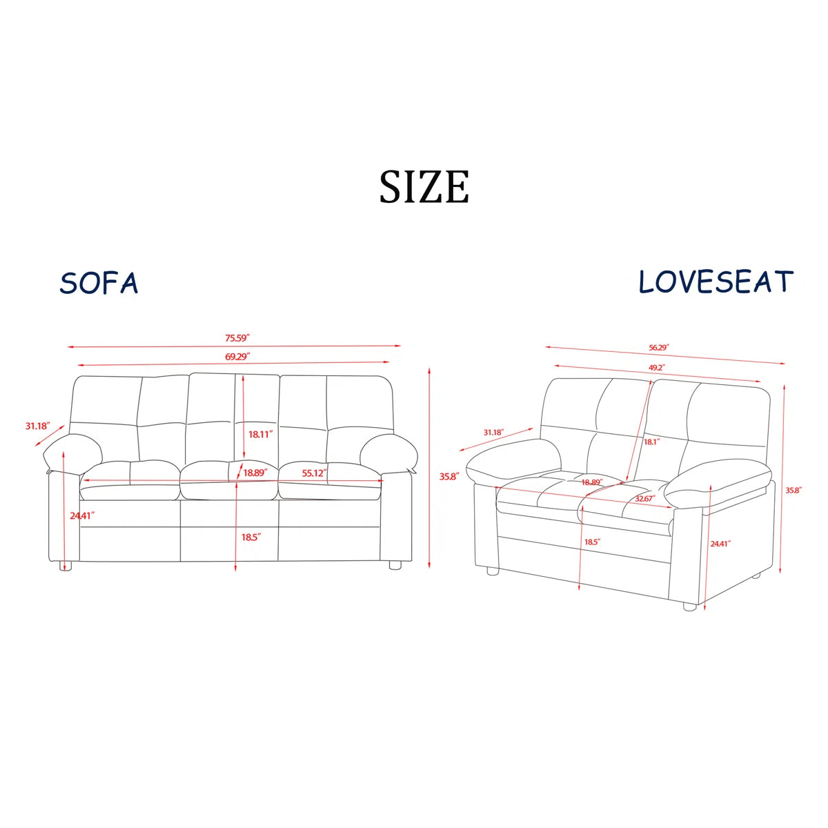 Luxury Sofa Sets: 2-Piece Classic Cotton Upholstery Sofa & Loveseat Set with Pillowtop Arms