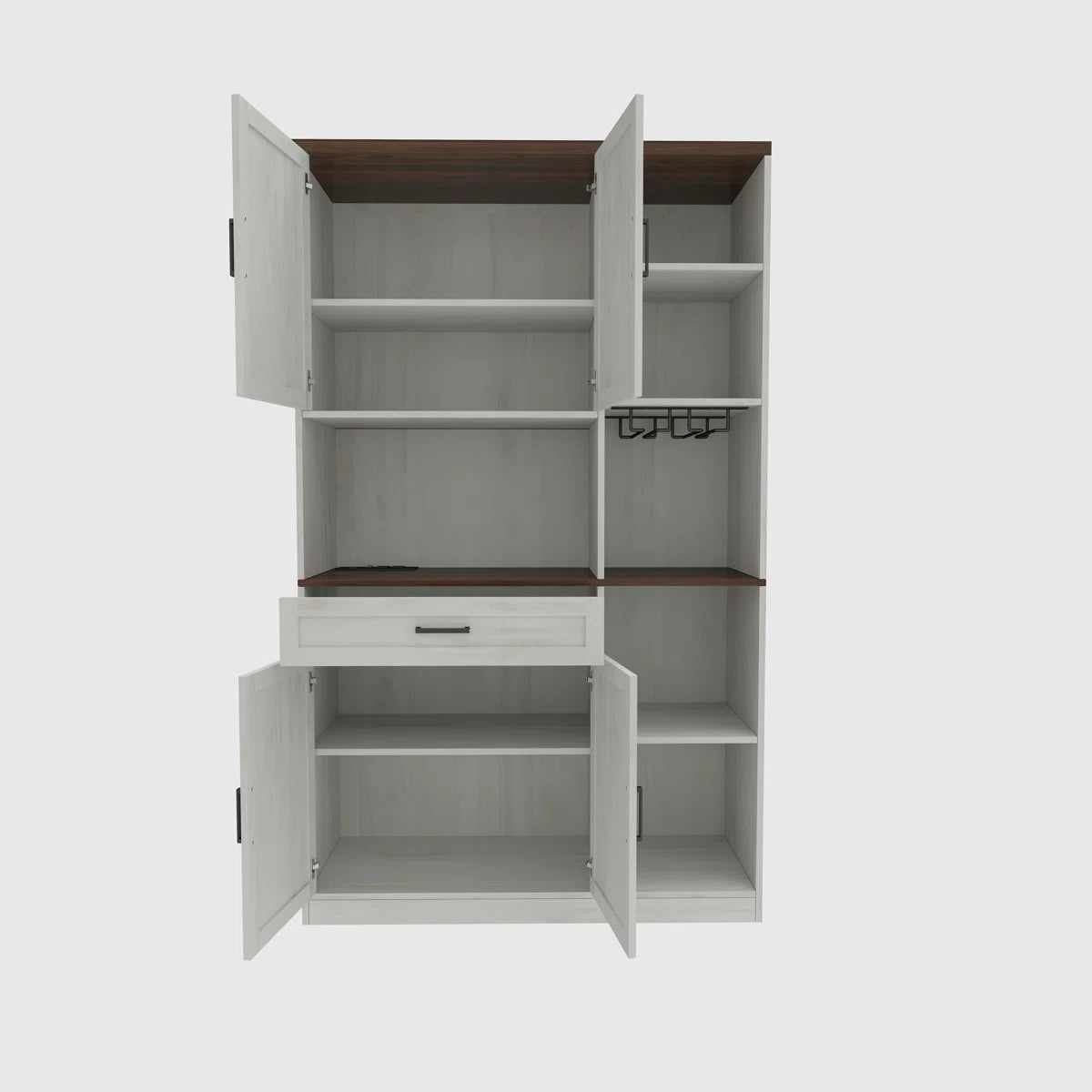 Microwave Stands: Farmhouse Pantry Cabinet with Drawer, Hutch, Charging Station & LED Light