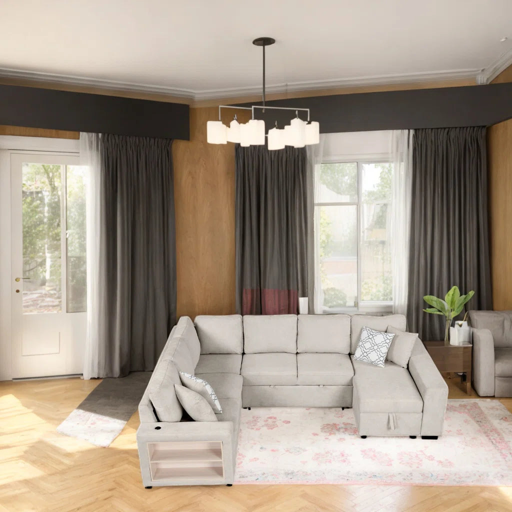 7 Seater Sofa Set: 109'' Chenille U-Shaped Sectional with Square Arms Sofa