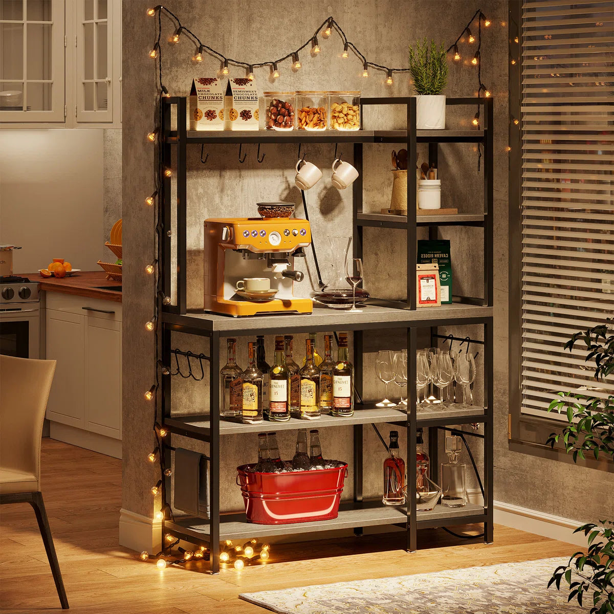 Kitchen Racks: 43.3" steel baker’s rack with microwave shelf, ideal for kitchen storage and organization