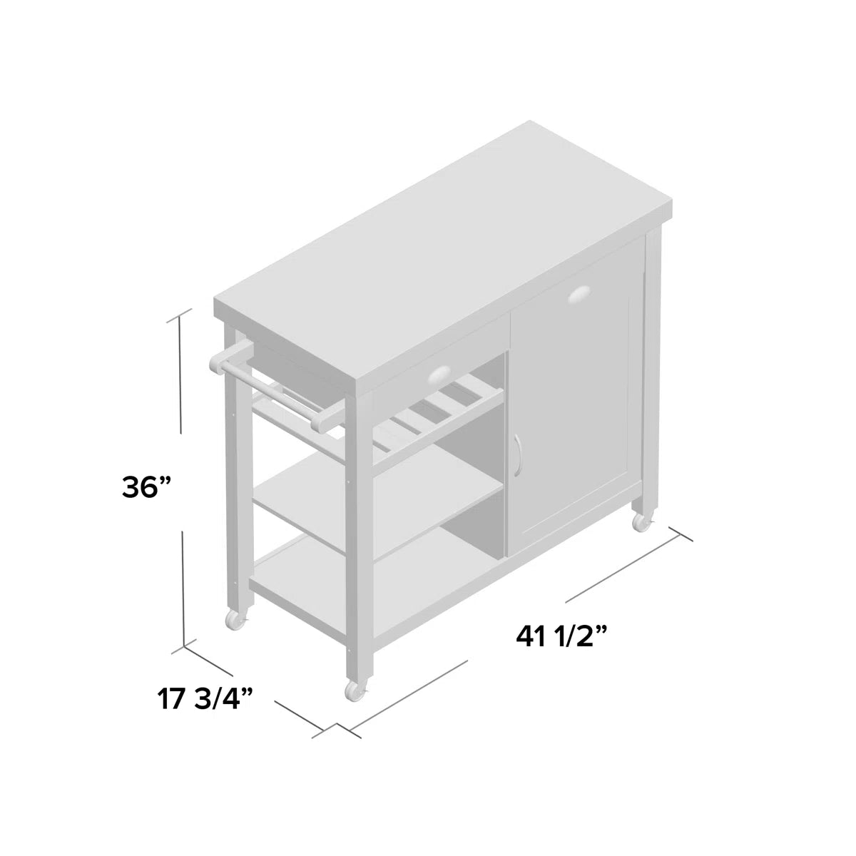 Kitchen Island Table: 41.5" Wide Multi-Storage Rubberwood Cart with Wine Rack & Towel Bar