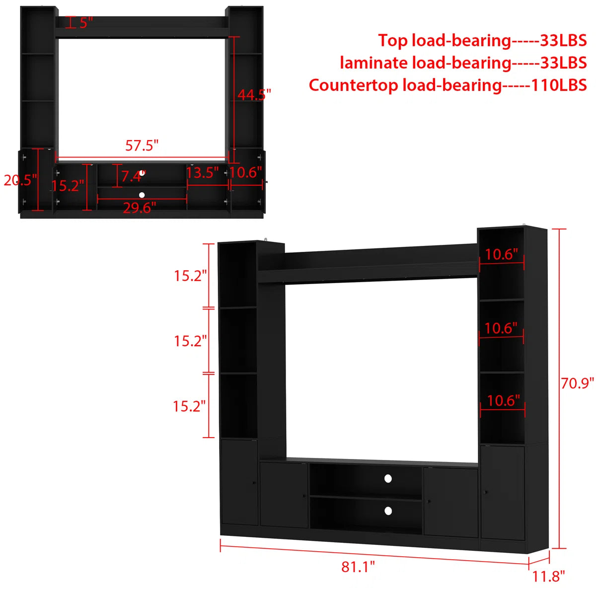 tv panel: Extendable wood TV panel with 3 large drawers, reversible design feature