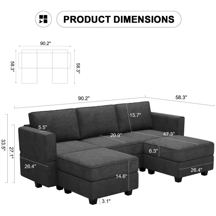 7 Seater Sofa Set: 6-Piece Upholstered Modular Sectional Sofa