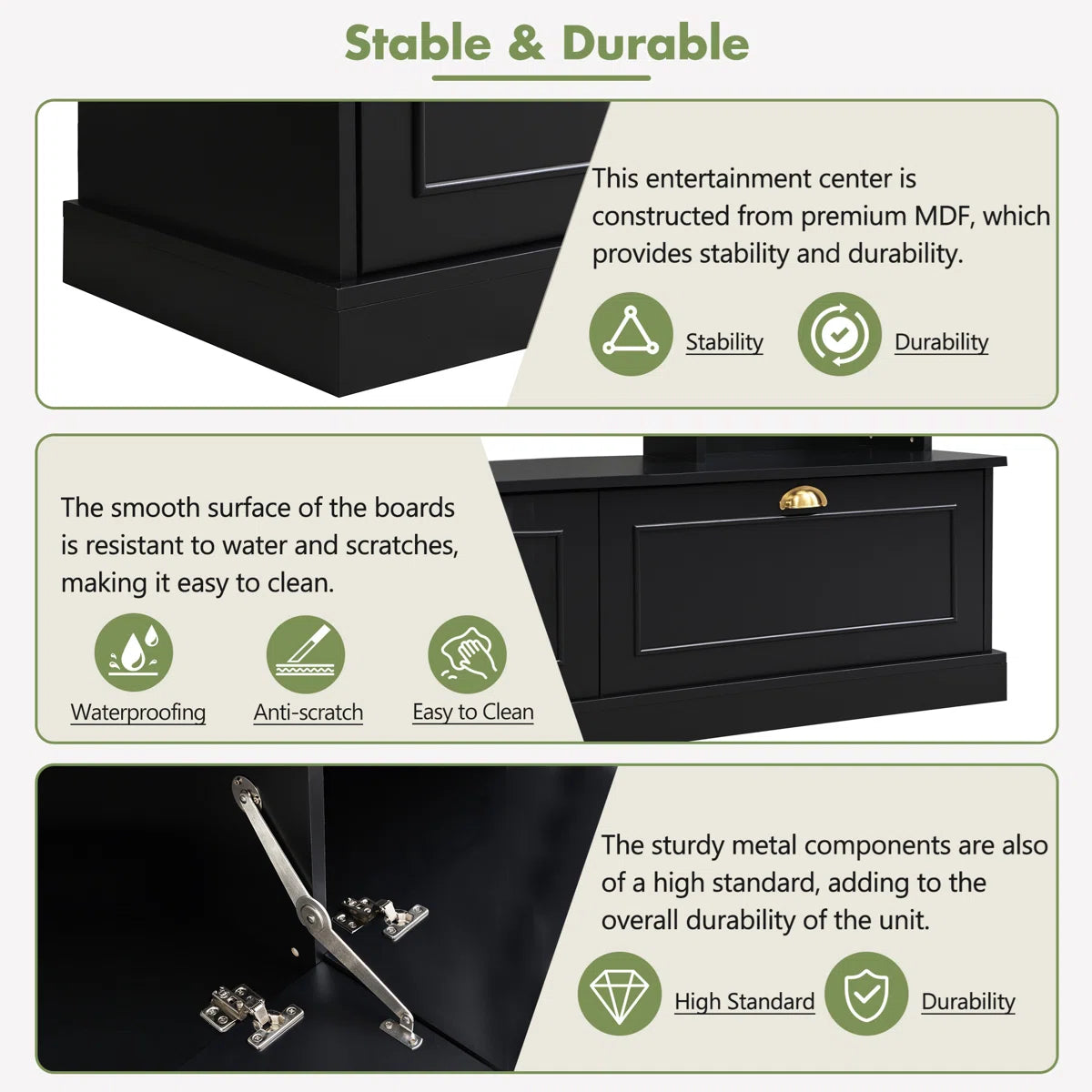 tv panel: Modern 4-in-1 tv panel with Storage, Golden Handles, Fits Up to 78" TVs
