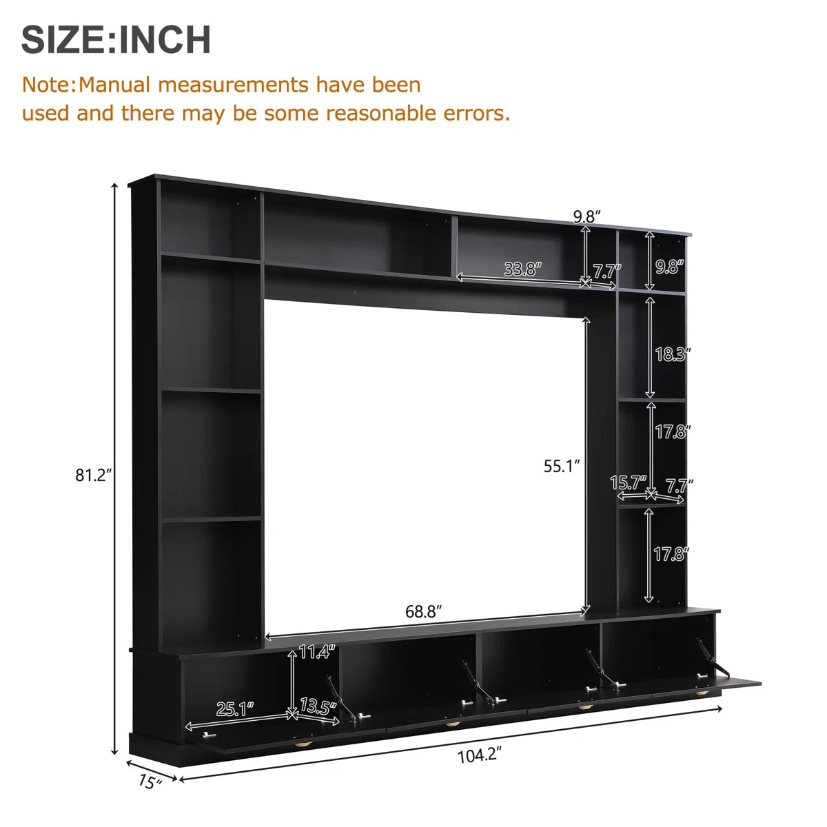 tv panel: Modern 4-in-1 tv panel with Storage, Golden Handles, Fits Up to 78" TVs