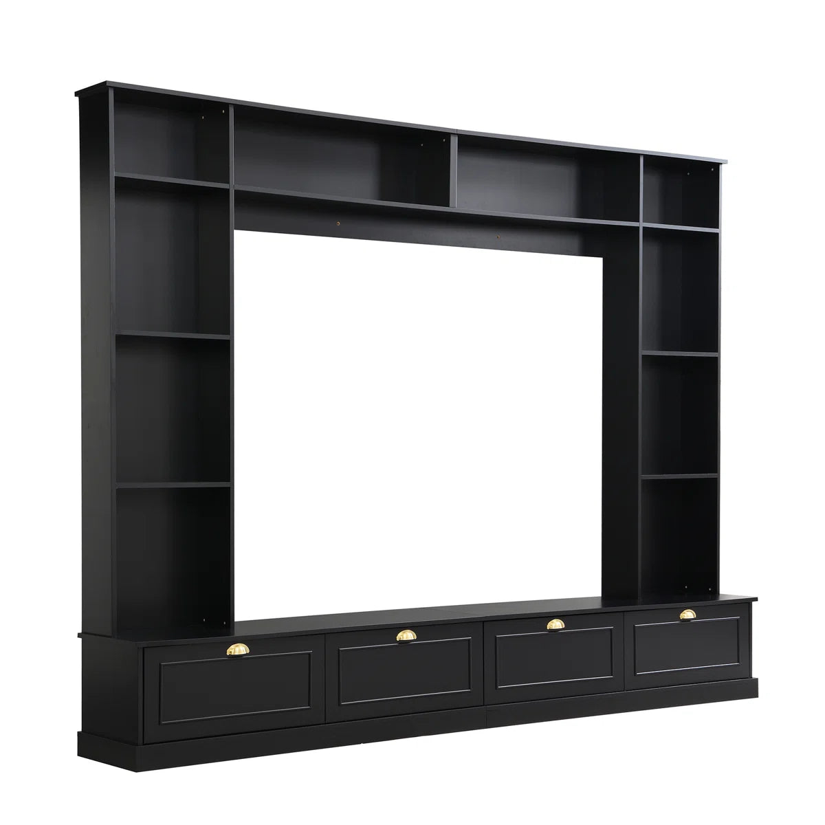 tv panel: Modern 4-in-1 tv panel with Storage, Golden Handles, Fits Up to 78" TVs