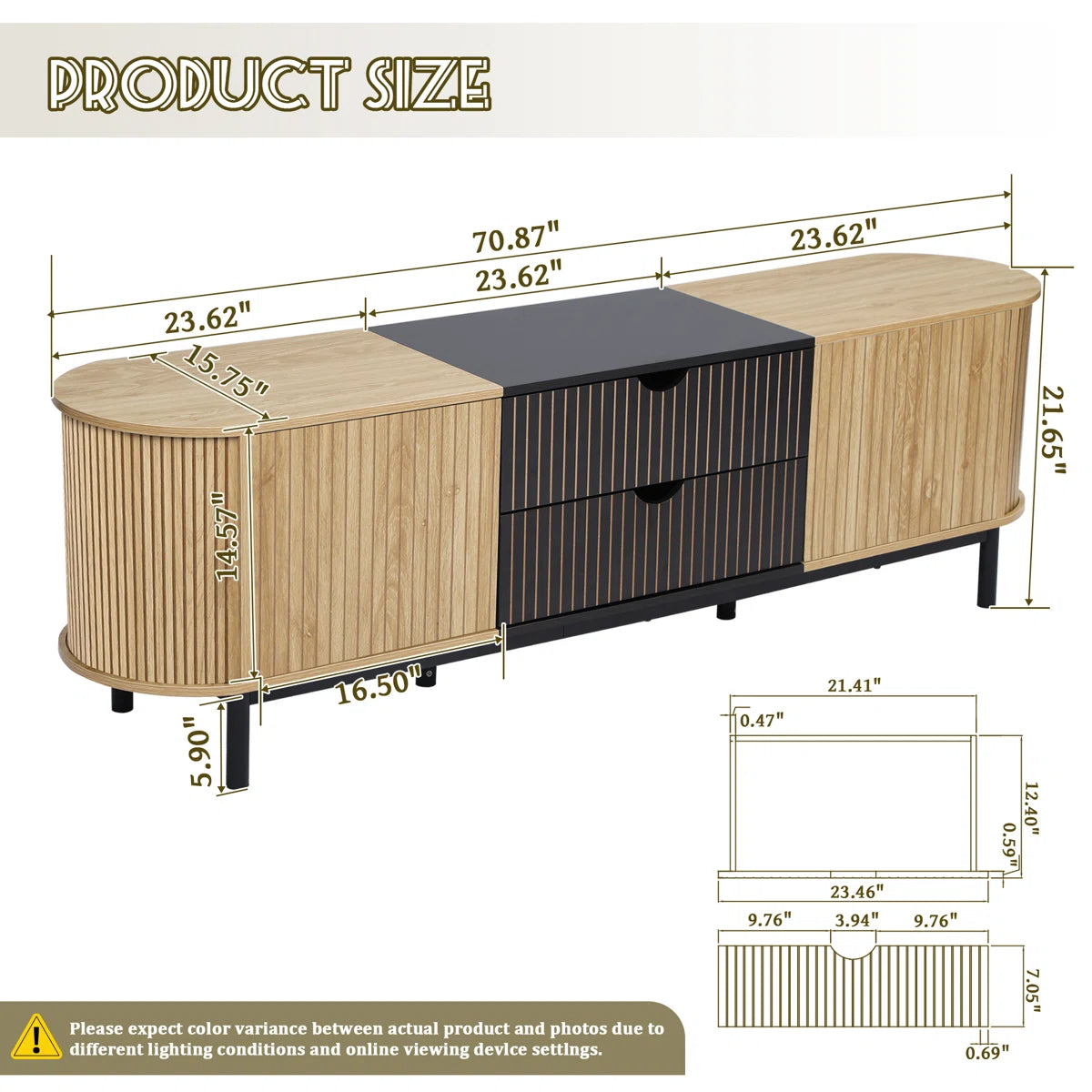 tv panel: 71" fluted media console with oval shape, drawer, and cabinet storage
