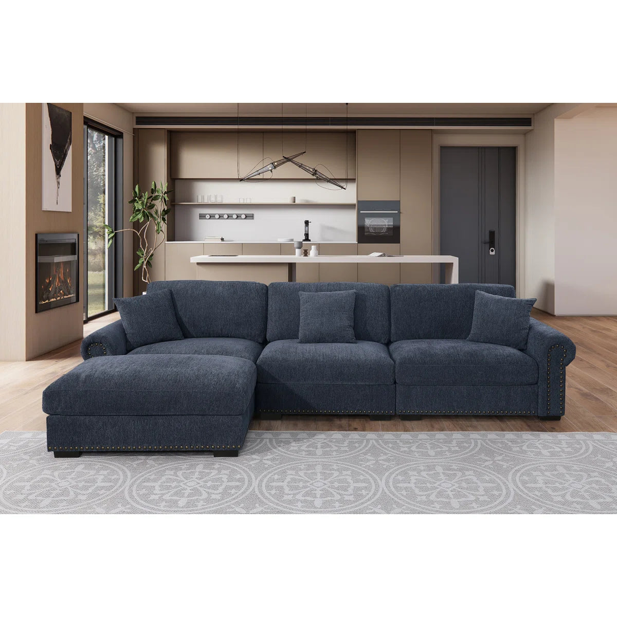 7 Seater Sofa Set: Upholstered Seville Couch with Ottoman for Spacious Living Rooms