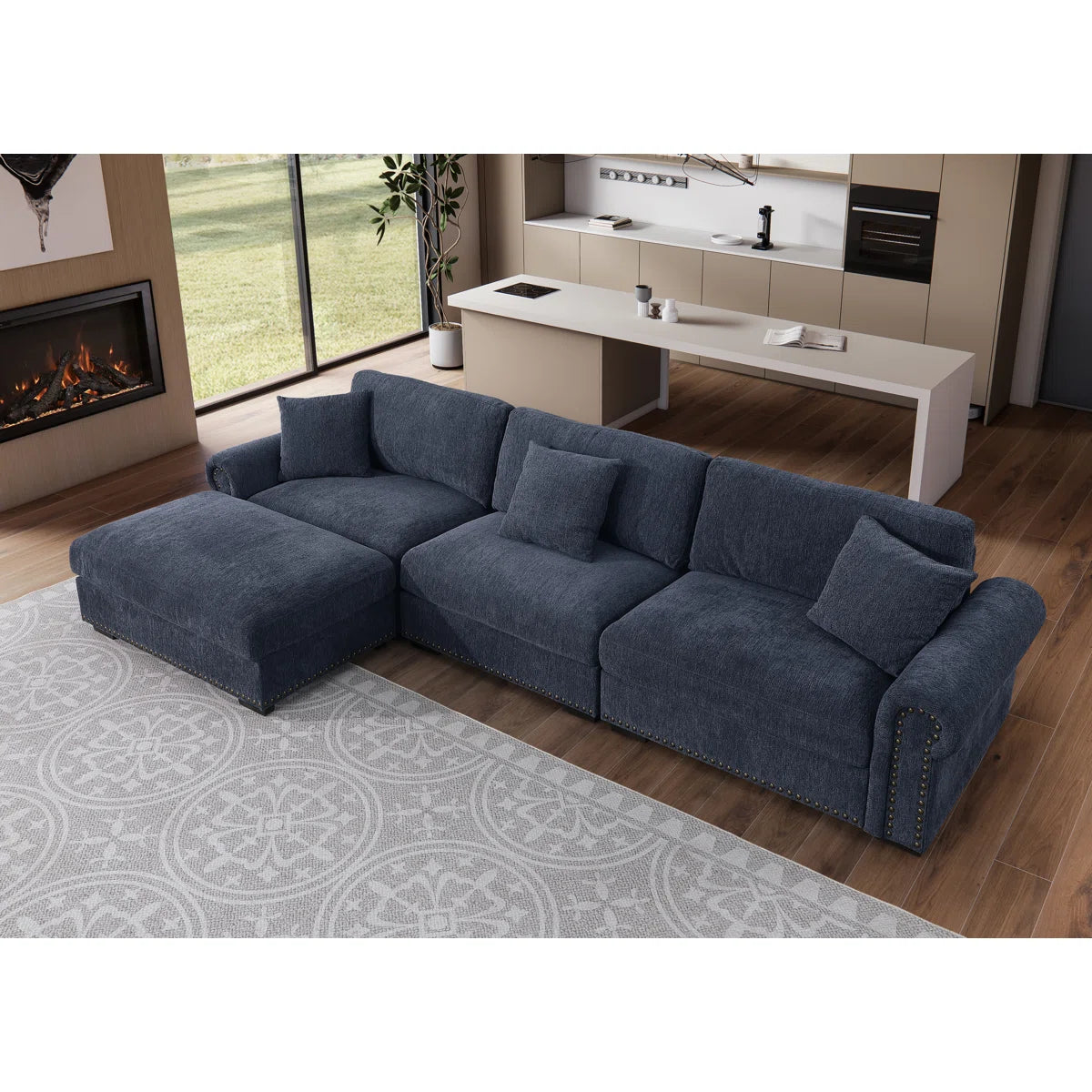 7 Seater Sofa Set: Upholstered Seville Couch with Ottoman for Spacious Living Rooms