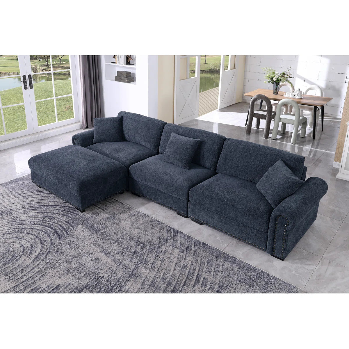 7 Seater Sofa Set: Upholstered Seville Couch with Ottoman for Spacious Living Rooms