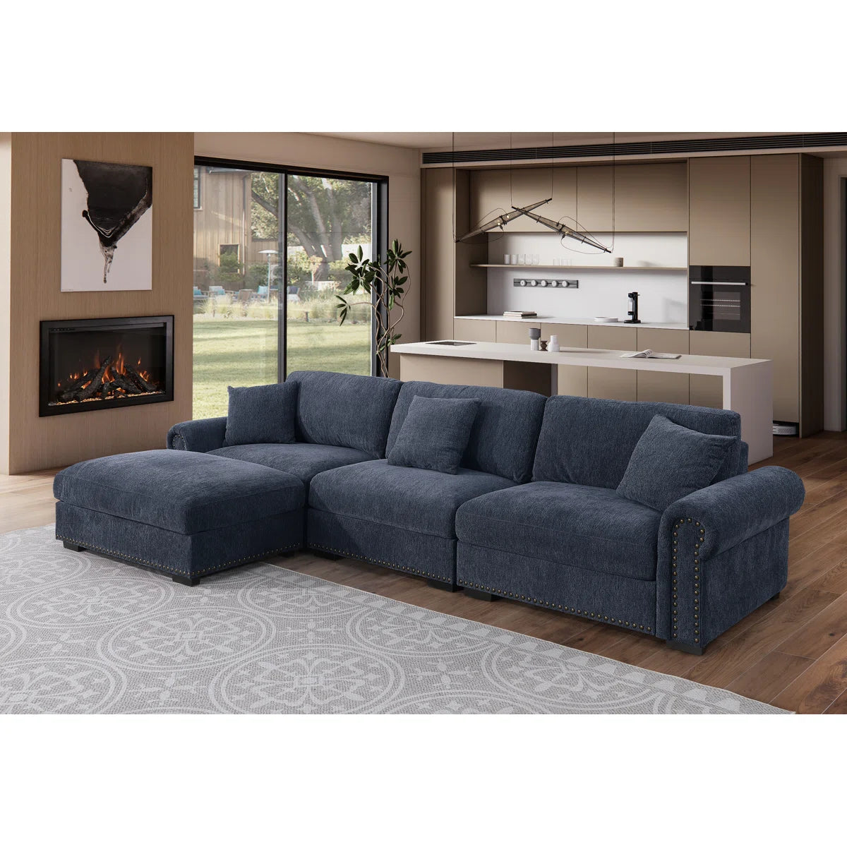 7 Seater Sofa Set: Upholstered Seville Couch with Ottoman for Spacious Living Rooms