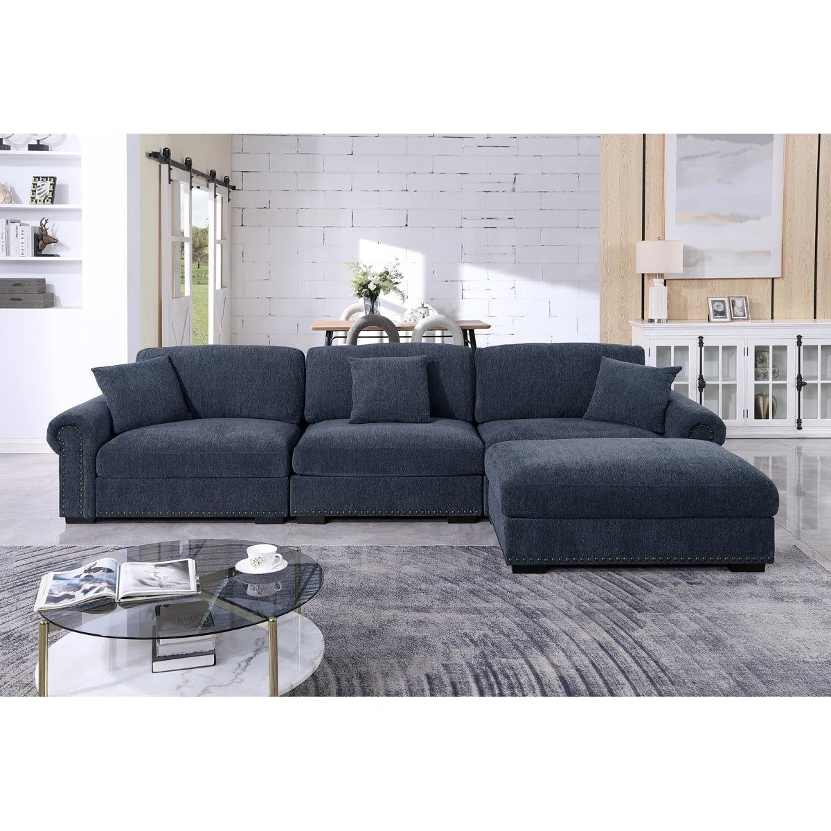 7 Seater Sofa Set: Upholstered Seville Couch with Ottoman for Spacious Living Rooms