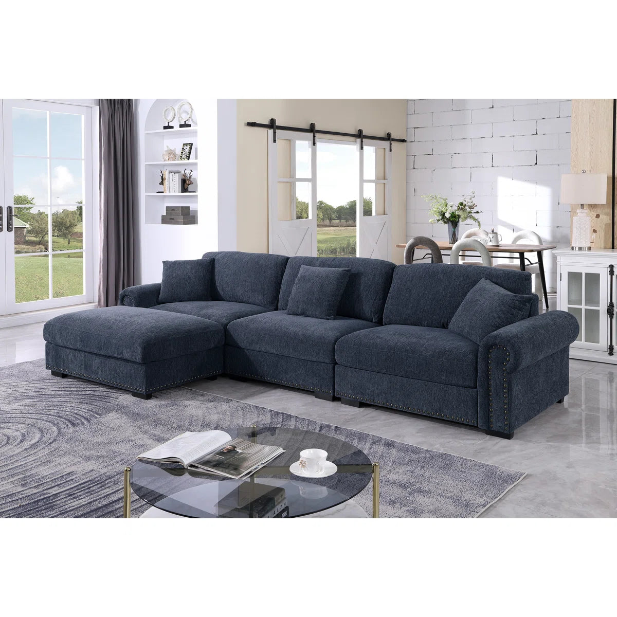 7 Seater Sofa Set: Upholstered Seville Couch with Ottoman for Spacious Living Rooms