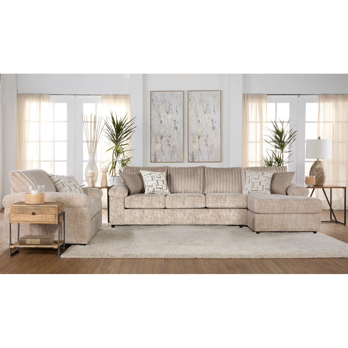 7 Seater Sofa Set: Fabric Sectional Sofa Chaise with Armchair