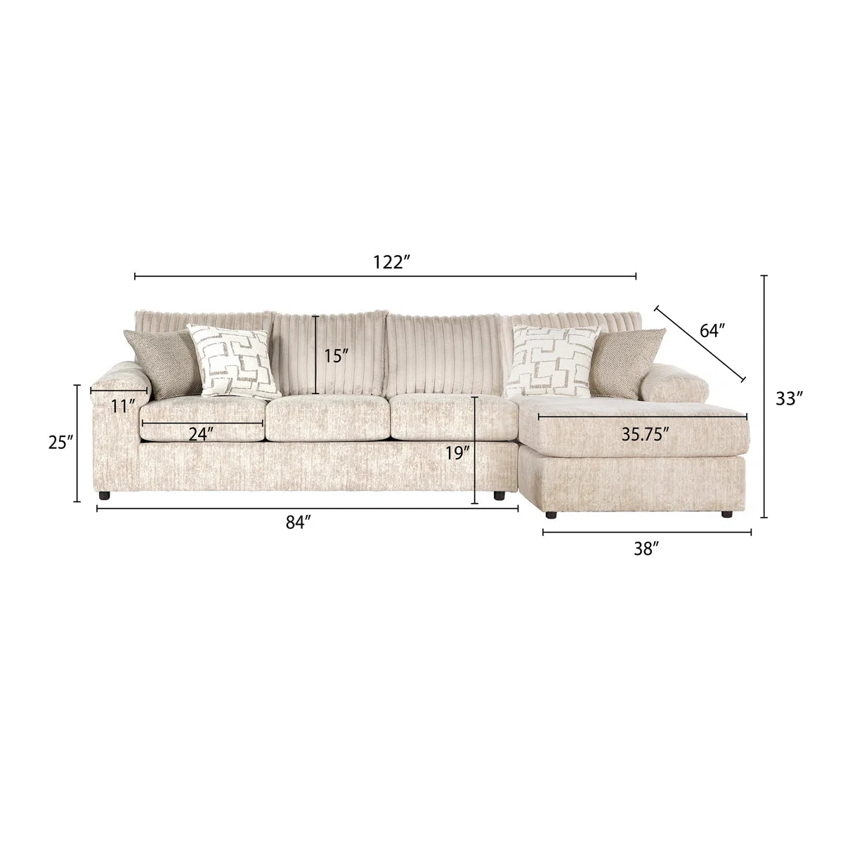 7 Seater Sofa Set: Fabric Sectional Sofa Chaise with Armchair