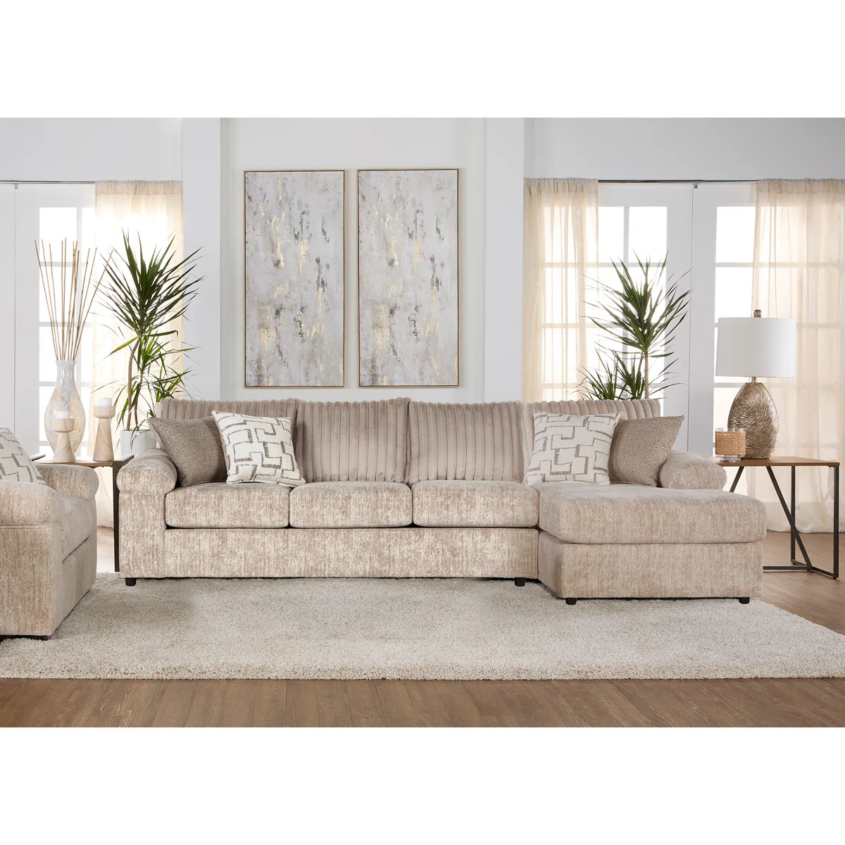 7 Seater Sofa Set: Fabric Sectional Sofa Chaise with Armchair