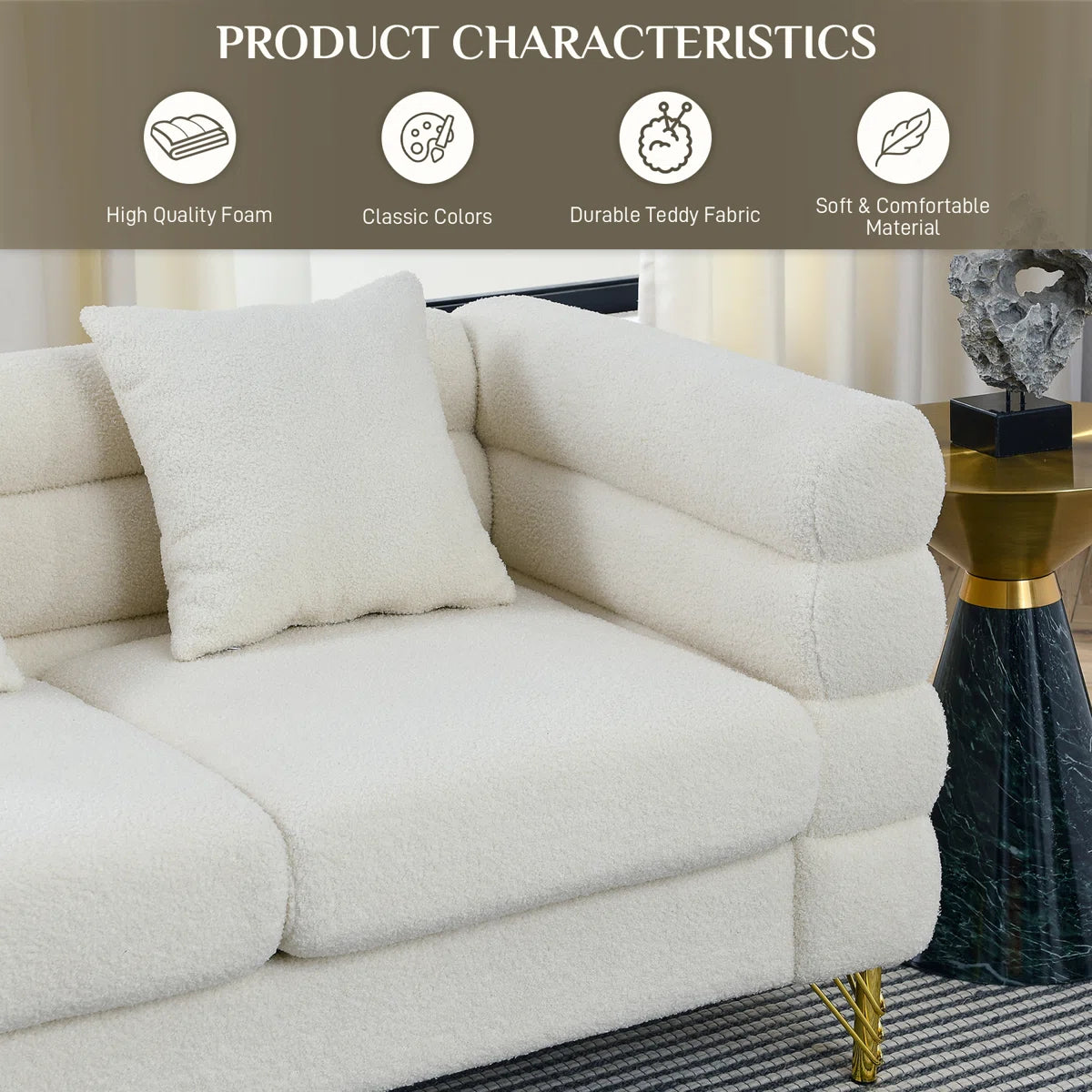 Luxury Sofa Sets: Mid-Century Modern 2-Piece Sofa and Loveseat Set with Golden Legs
