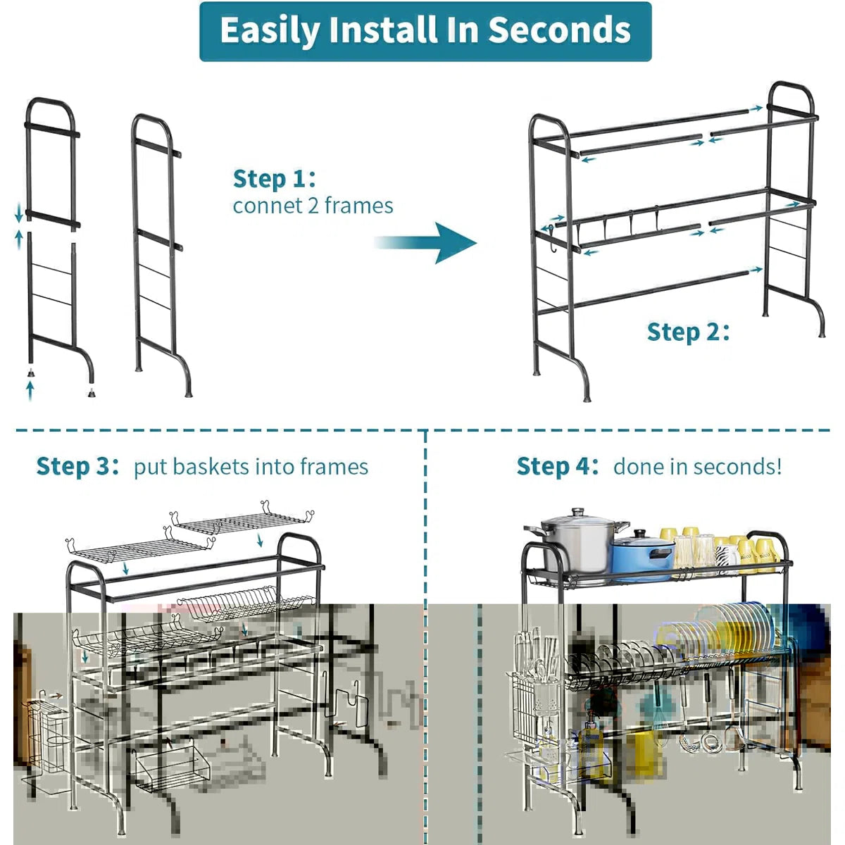 Kitchen Rack: Over-the-sink Stainless Steel Adjustable Dish Rack