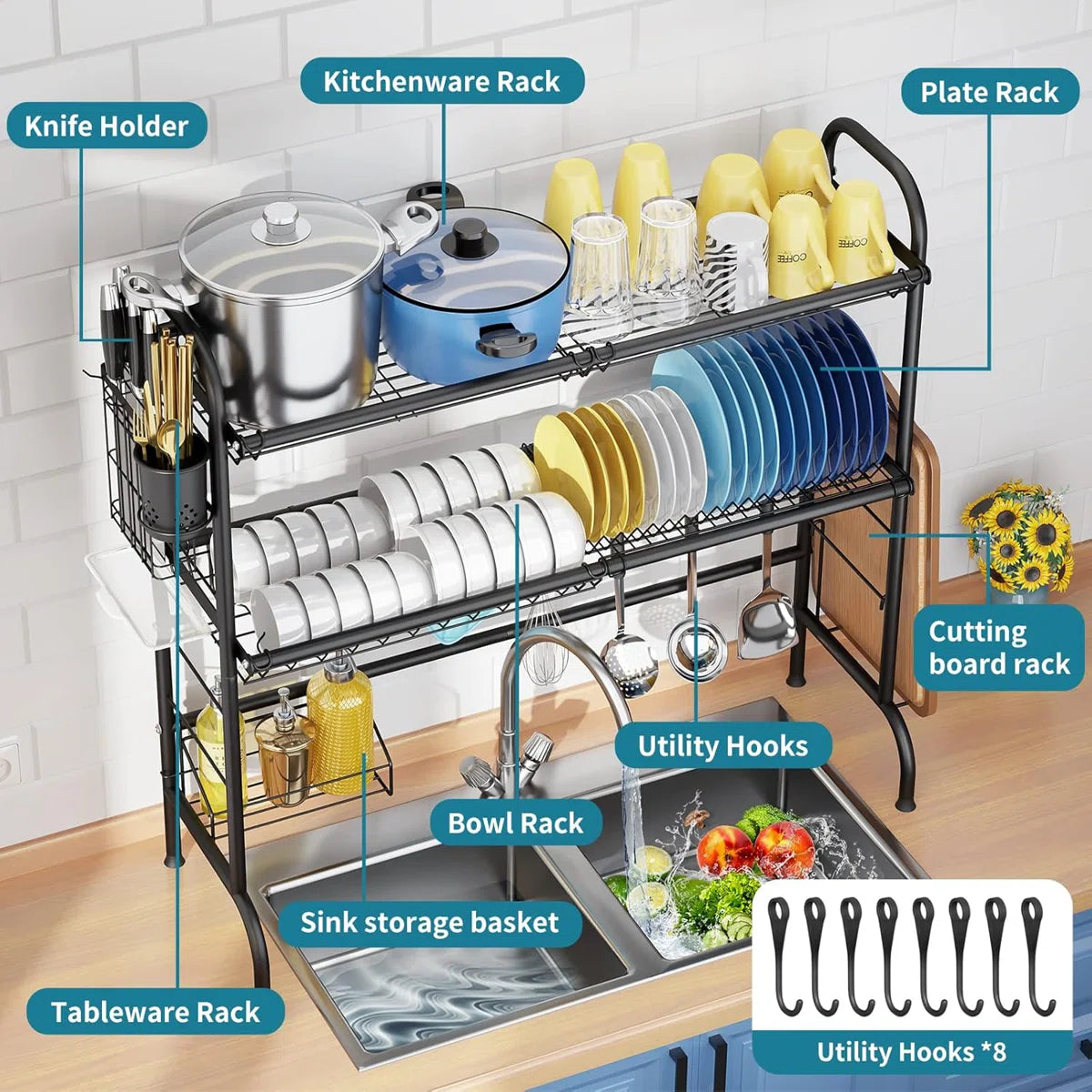 Kitchen Rack: Over-the-sink Stainless Steel Adjustable Dish Rack
