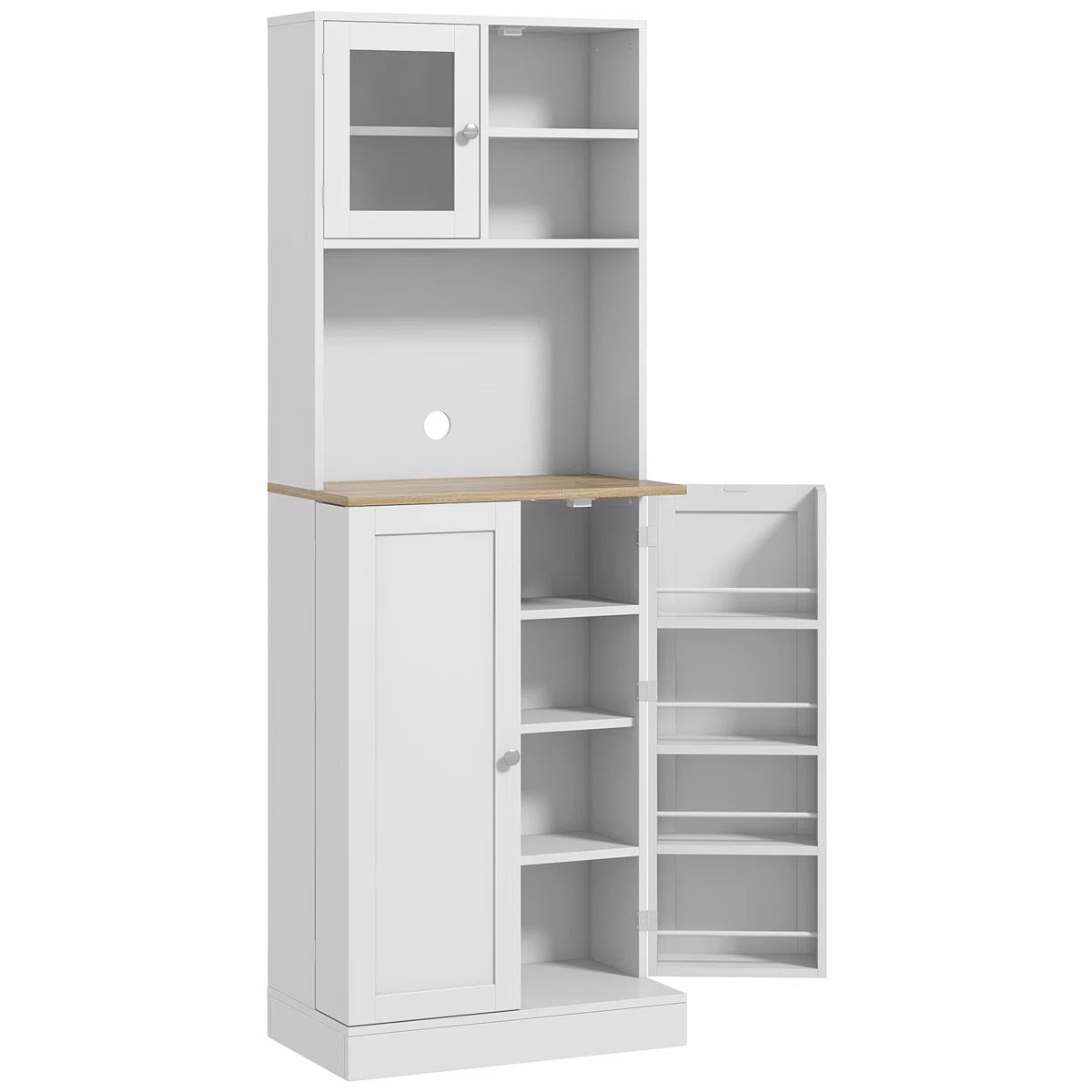 Microwave Stands: White Freestanding Pantry Cabinet with Hutch – Kitchen Storage Cabinet with 8 Door Shelves & Adjustable Shelves