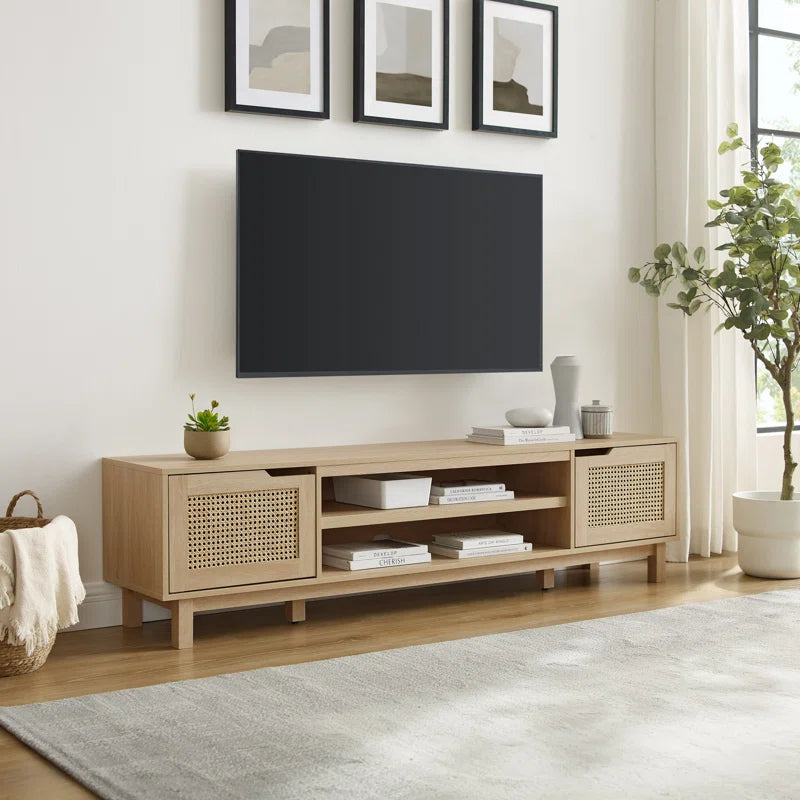 tv panel: 70" wide TV panel holds 80" screens with two-door storage