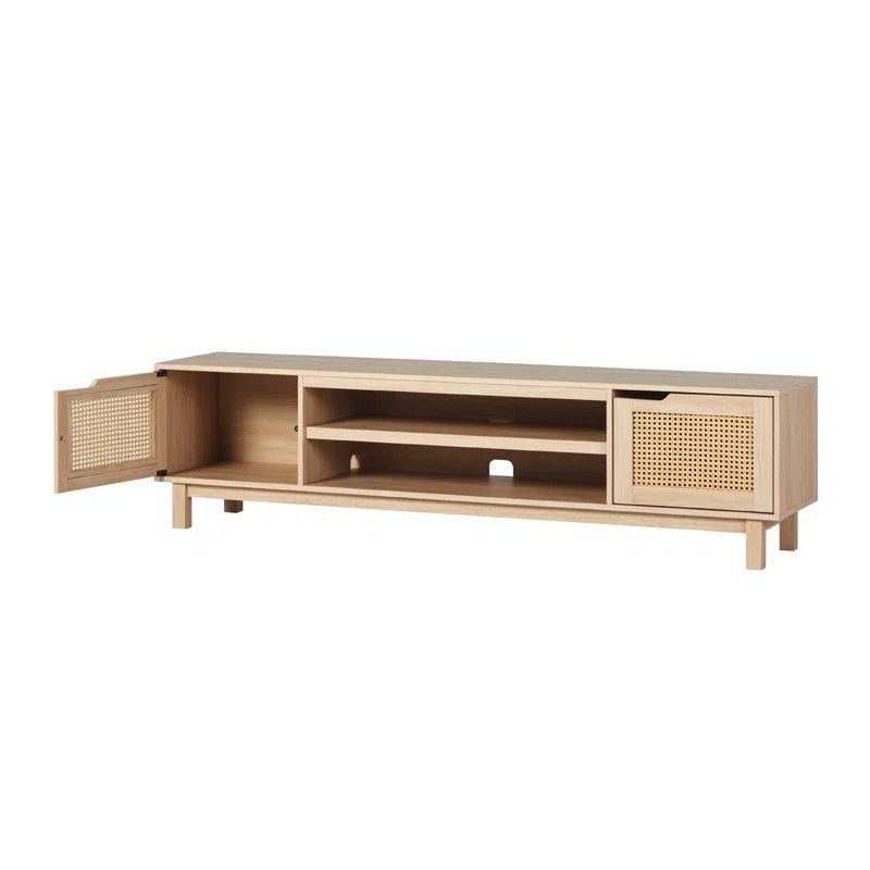tv panel: 70" wide TV panel holds 80" screens with two-door storage